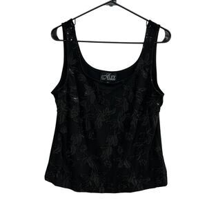 Alex Evenings Black Floral Embroidered Tank Top XL Glam Cocktail Elegant‎ Formal